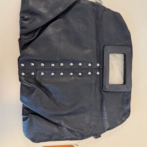 Black Studded Leather Clutch